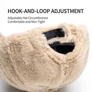 Faux rabbit fur baseball cap in beige with adjustable black Velcro strap closure