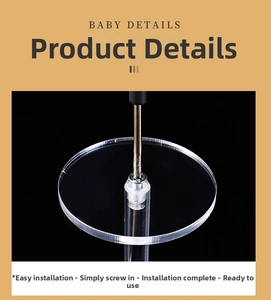 Detail showing acrylic display stand base with metal support rod and screw connection