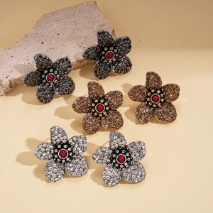 Funkelnde Kristall-Blumenstecker in Schwarz, Bronze und Silber mit roten Mittelperlen