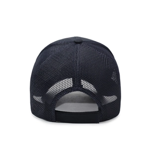 Navy blue breathable mesh baseball cap for men with adjustable Velcro strap rear view