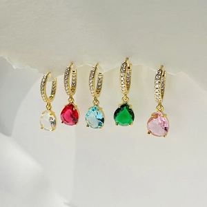 Boucles D'oreilles Pendantes En Forme De Goutte Zircone Colorée Cuivre Style Élégant Bijoux Mode Pour Femmes