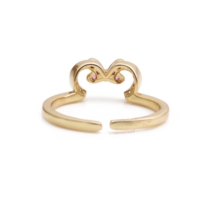 Adjustable golden butterfly ring with pink crystals on a clean white background