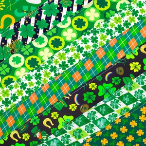 St. Patrick's Day pet bandanas set with shamrock designs and colorful festive patterns