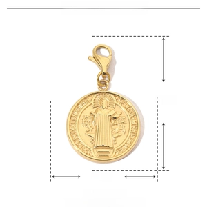 Detail view of 18mm gold stainless steel Tree of Life pendant with dimensions and weight