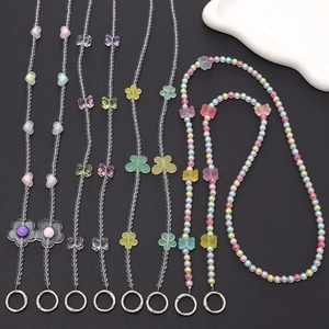 Acrylic Beaded Crossbody Phone Lanyard Chain Frosted Bear Heart Butterfly Flower Decor Bag Strap For Women DIY Accessory