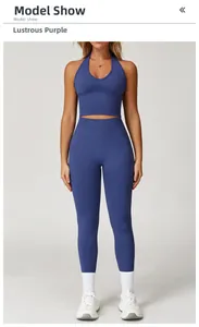 Détail du haut de sport dos nageur sans couture et legging de yoga en violet