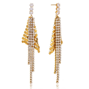 Detail of 18K gold stainless steel fringe earrings with cubic zirconia scales