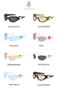 Y2K cat-eye sunglasses collection with metallic heart accents in eight vibrant colors