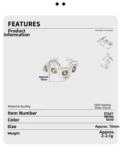 Detailed specs of S925 sterling silver ear cuff with zircons and 10mm inner diameter