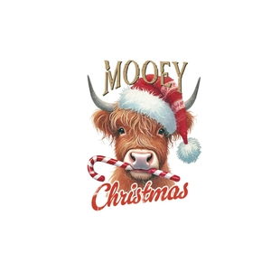 Sticker mural vache des Highlands de Noël avec bonnet de Père Noël et sucre d'orge décor