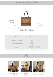 Linen tote bag size details 34x31x13cm featuring ethnic prints and mama lettering detail