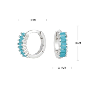 Détails de taille des boucles huggie en argent S925 avec turquoise, diamètre de 11mm