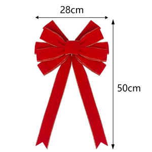 Red velvet Christmas bow with gold edges measuring 28x50cm for festive decoration