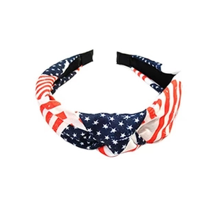 Knotted American flag headband with patriotic stars and stripes fabric design