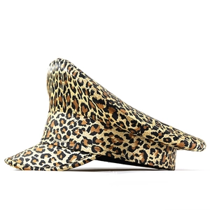 Classic leopard print cadet cap with flat top and short brim for women's party wear