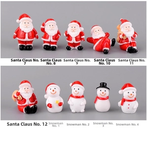 Miniature Christmas resin figurines featuring Santa Claus and snowman in various poses