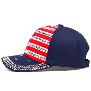 Casquette de baseball mode motif drapeau américain avec clous argentés et strass brillants