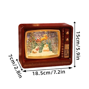 Vintage TV Christmas music box with swirling snow, Santa scene and LED lighting