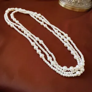 Elegant Layered Artificial Pearl Necklace Vintage Shell Imitation Artificial Pearl Sweater Chain Aesthetic Fashion Jewelry For Women