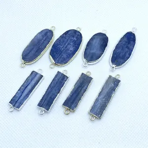 Natural kyanite connectors with gold and silver plated edges for DIY jewelry making