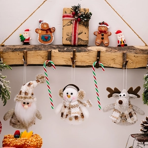Christmas tree ornaments set featuring Santa, Snowman and Reindeer in knitted texture