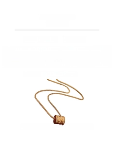 Detail of 24k gold-plated cylinder pendant necklace with zircon inlays and measurements