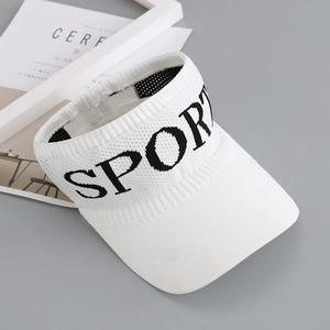 White knitted sun visor hat with Sport letters for outdoor beach sun protection