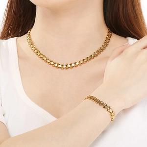 Stainless Steel Necklace And Bracelet Watchband Link Chain Textured Fashion Jewelry For Women