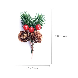 Christmas pine needle pick with red berries and pine cone showing dimensions 9x5 cm