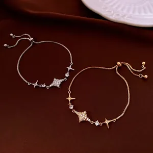 Bracciale Pendente Stella Rame Zircone Chiusura Scorrevol Regolabile Catena A Scatola Gioielli Di Moda Per Donna