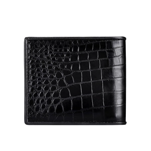 Men's black crocodile pattern leather bi-fold wallet in a professional business style