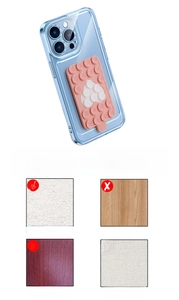 Guide showing silicone heart phone suction mount on non-applicable rough surfaces