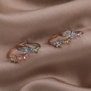 Elegant pearl and zircon shell flower open rings in silver and rose gold finishes