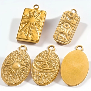 Tarot Sun Star Eye Pendants Stainless Steel Gold Plated Embossed Rectangular Oval Charms DIY Jewelry Making Bohemian Style