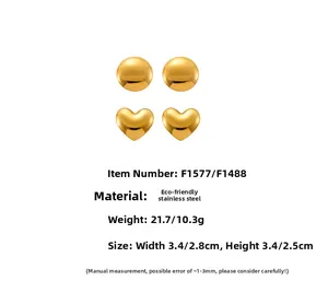 Detailed specs of stainless steel heart and circle stud earrings with measurements