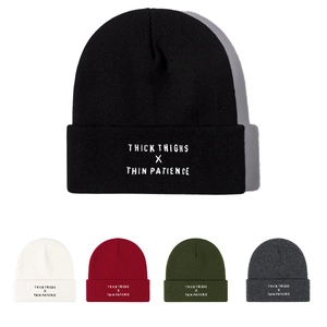 Acrylic Knit Beanie Hat Thick Thighs Thin Patience Embroidered Cuffed Winter Warm Unisex Casual Headwear