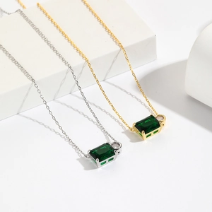 Minimalist Rectangle And Round Cubic Zirconia Pendant Necklace Brass Gold Plated Geometric Elegant Jewelry For Women