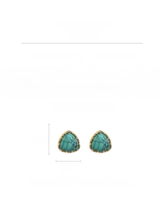Detailed view of vintage triangle earrings with turquoise stone and gold alloy borders