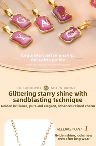 Macro detail of gold-plated pendant showing sandblasted texture and purple starry resin