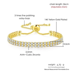 Detailed view of 2.5mm double-row zircon tennis bracelet with size and weight specs