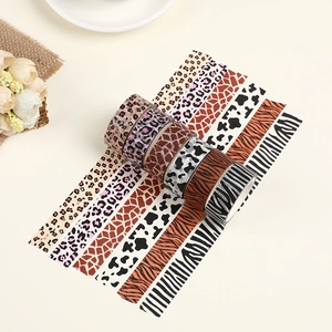 6-roll animal print washi tape set with zebra leopard and tiger patterns for DIY crafts