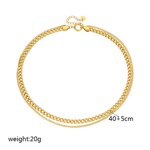 Double layer gold plated stainless steel curb chain necklace for women, 40+5cm length