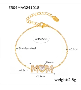 Detailed measurements of the 18K gold plated stainless steel MOM heart bracelet
