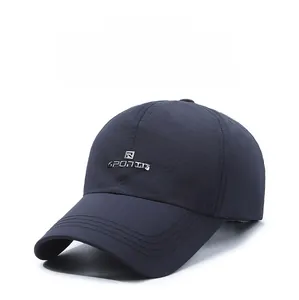 Detail view of the breathable quick-dry fabric and Sports embroidery on the navy baseball cap