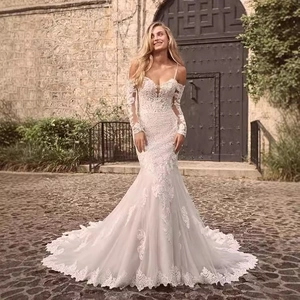Mermaid Wedding Dress White Lace Off The Shoulder Long Sleeves Long Train Elegant Bridal Gown For Women