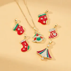 Christmas DIY jewelry charms set with gold plated enamel trees and stockings with rhinestones