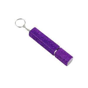 Purple rhinestones studded 10ML refillable perfume spray bottle with silver keychain