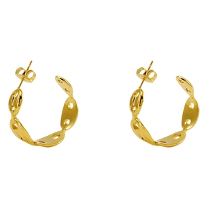 Golden titanium steel C-shaped mariner link earrings with a minimalist coffee bean design