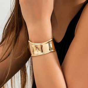 Polished 18K gold plated wide wave cuff bracelet for women in a minimalist hip hop style