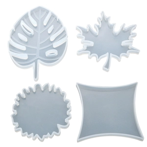 DIY silicone resin coaster mold set featuring leaf, maple, and geometric shapes for crafts